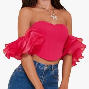 Pink Ruffled Crop Bustier Tank Top Size XS